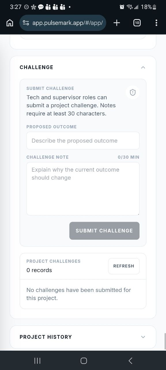 Challenge workflow state in PulseMark Field Diagnostic mobile workflow